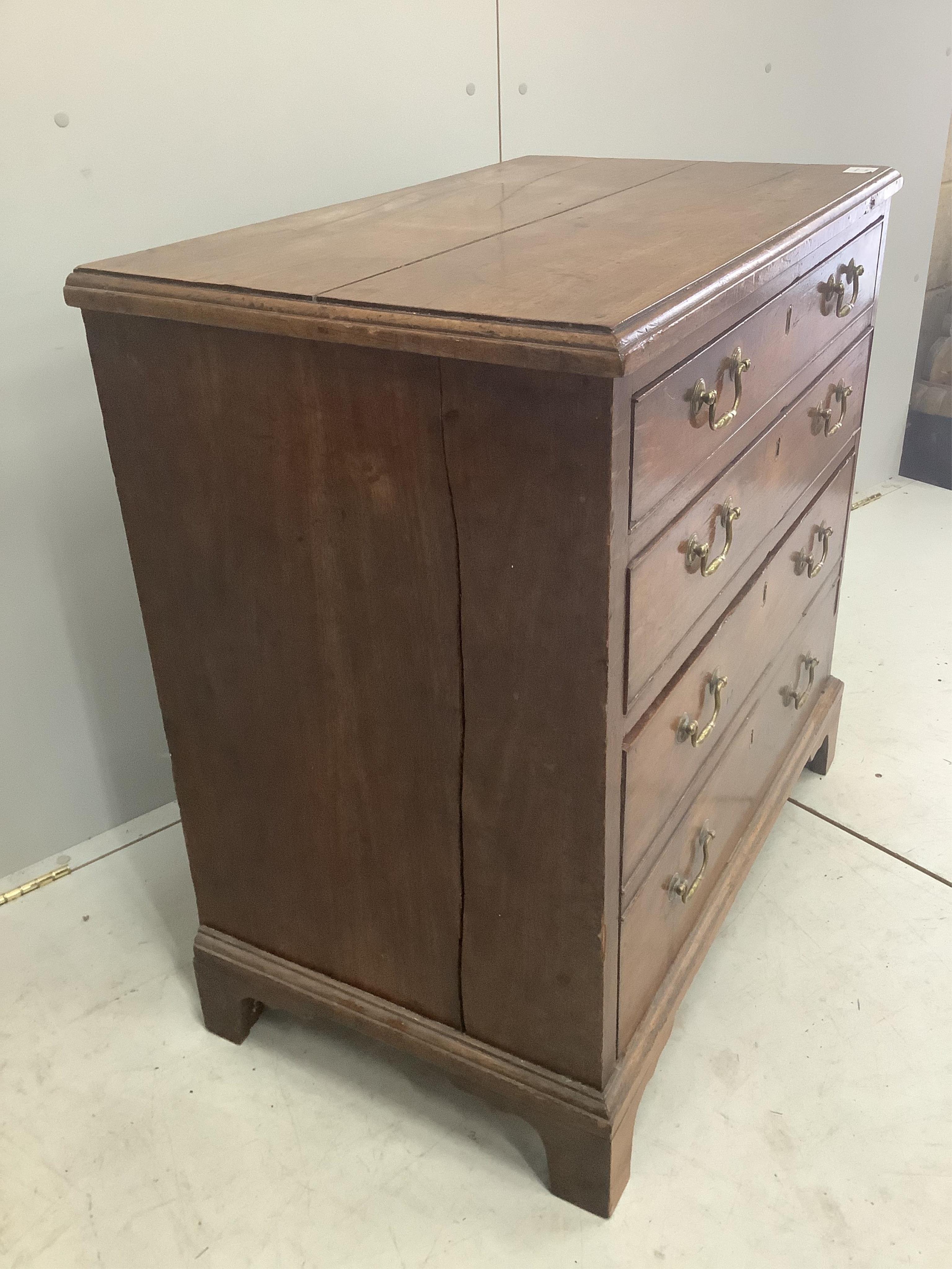 A George III mahogany four drawer chest, width 82cm, depth 48cm, height 82cm. Condition - poor to fair